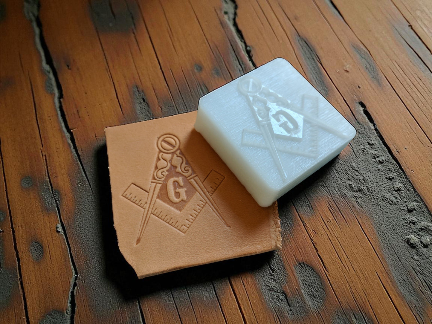 Traditional Masons Square and Compasses Leather Stamp